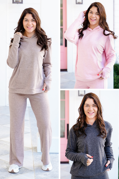 Plus/Reg Heathered Long Sleeve Pullover Hoodie