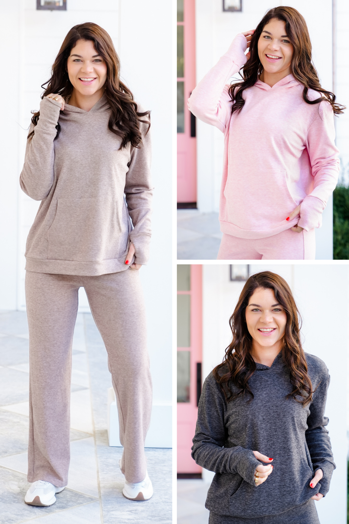 Plus/Reg Heathered Long Sleeve Pullover Hoodie