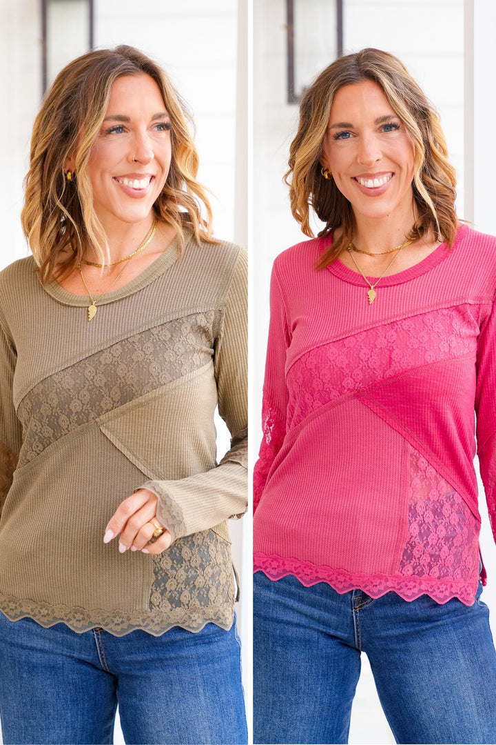 POL Ribbed Long Sleeve Round Neck Top