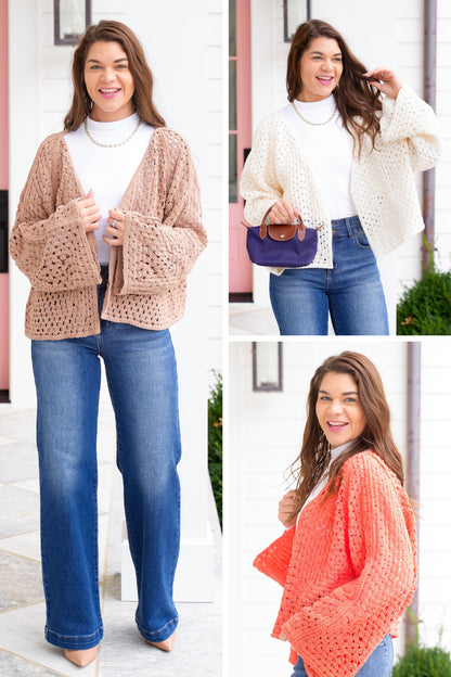 POL Crochet Long Sleeve Open Cardigan Sweater