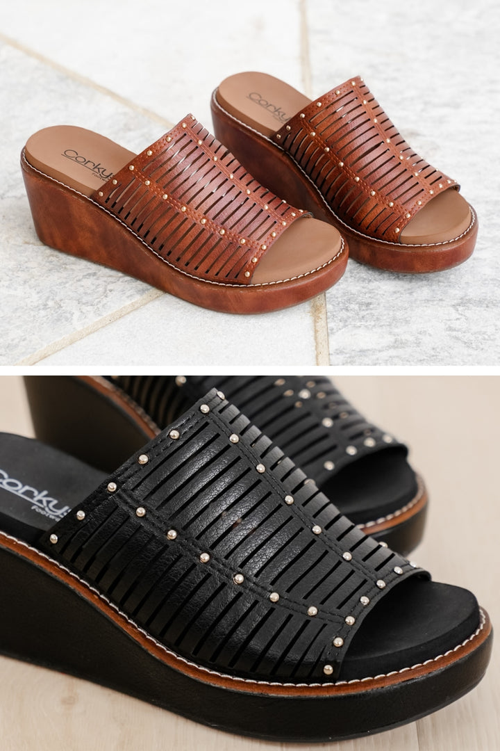 Corky's Much Better Studded Cutout Slide Wedge Sandal