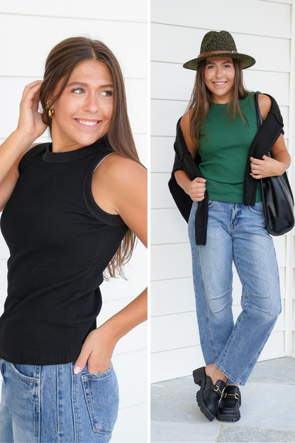 Ribbed Knit Crew Neck Tank