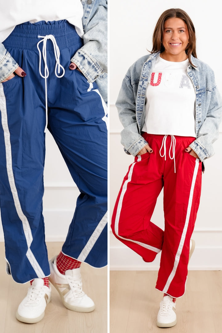 Plus/Reg High Waist Track Pants with Stripes