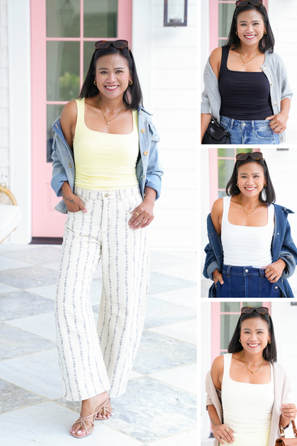 Solid Sleeveless Square Neck Top with Shirring Detail