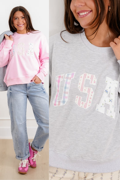 Long Sleeve Patchwork USA Pullover
