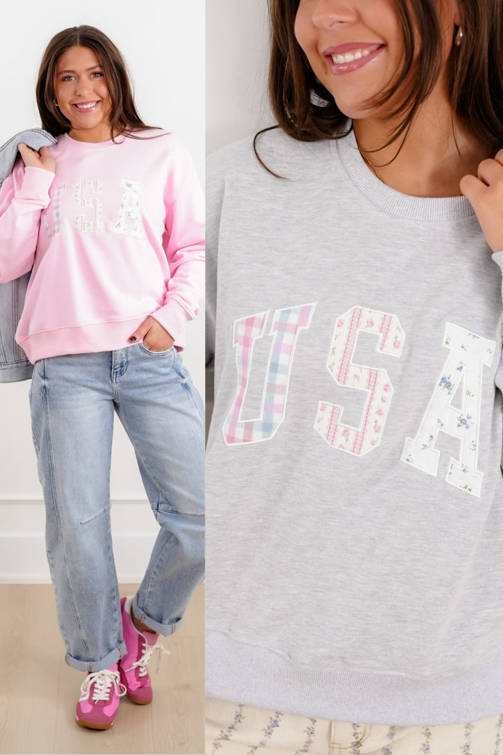 Long Sleeve Patchwork USA Pullover