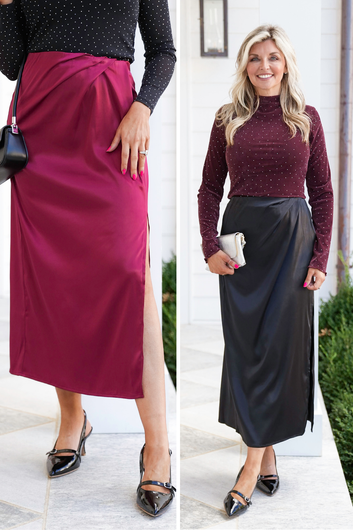 Satin Midi Skirt with Side Slit