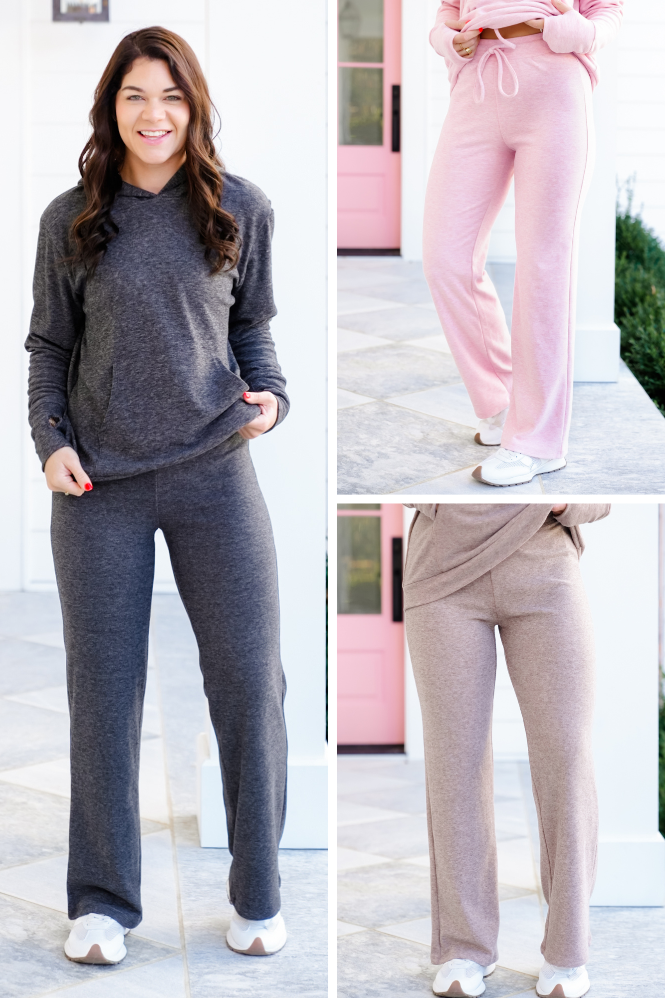 Plus/Reg Heathered Elastic Waist Straight Leg Sweatpants