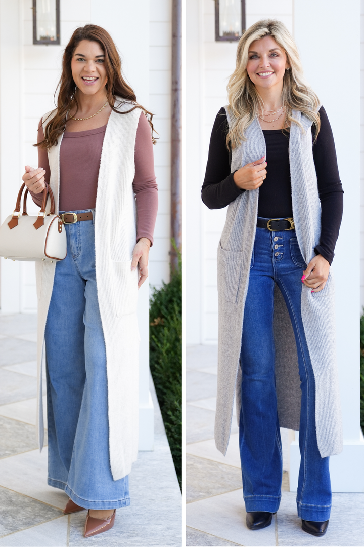 Sleeveless Long Cardigan with Pockets