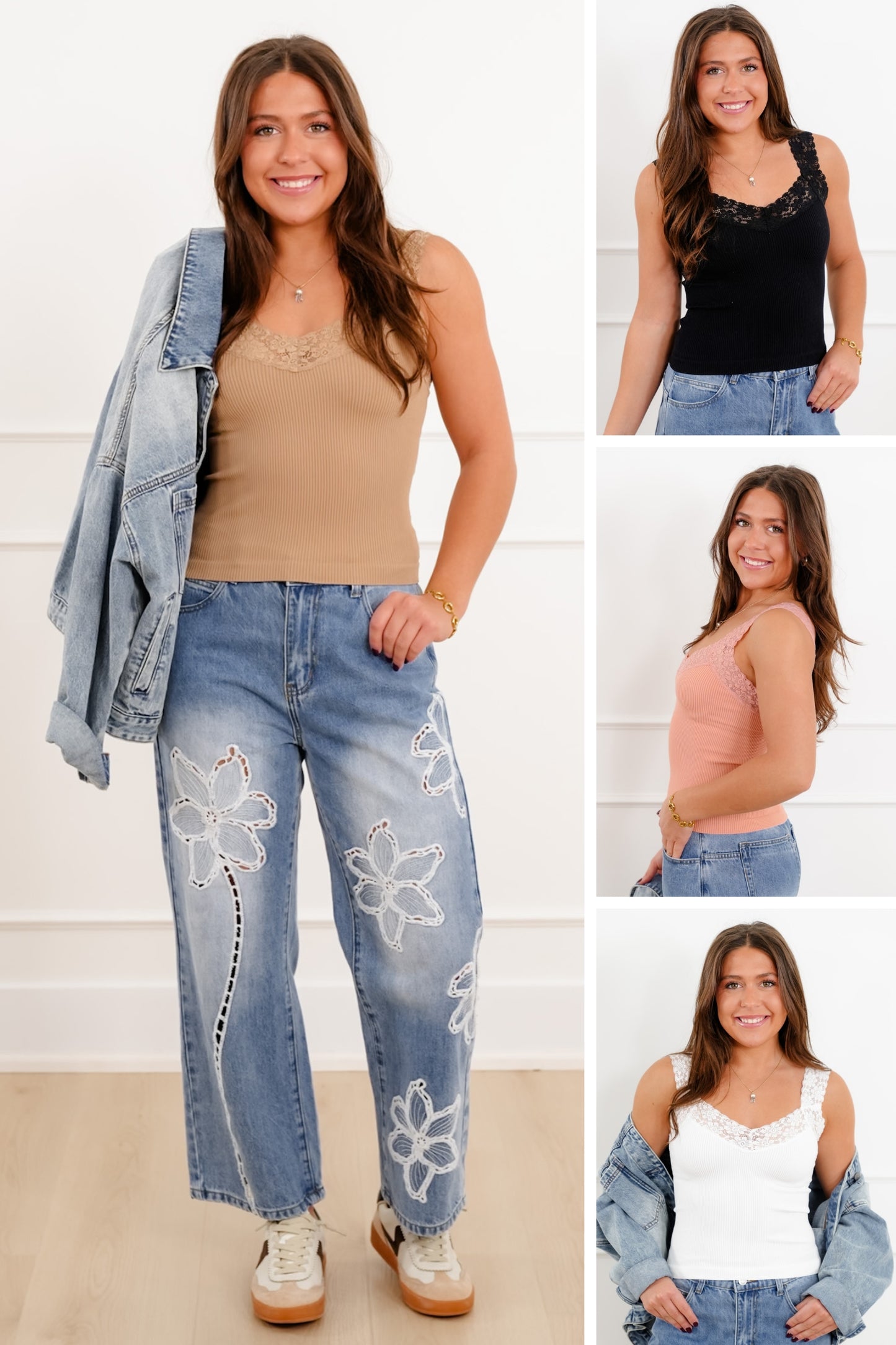 Ribbed Knit Tank Top with Lace