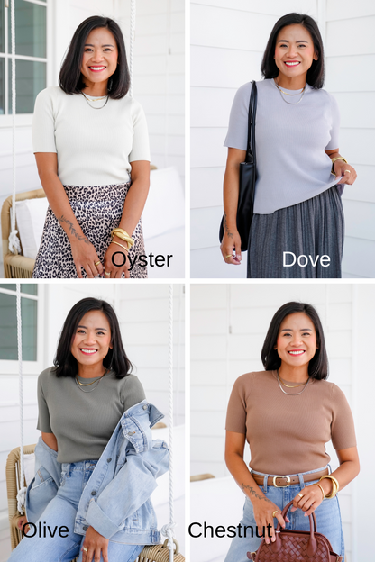 Basic Ribbed Short Sleeve Sweater