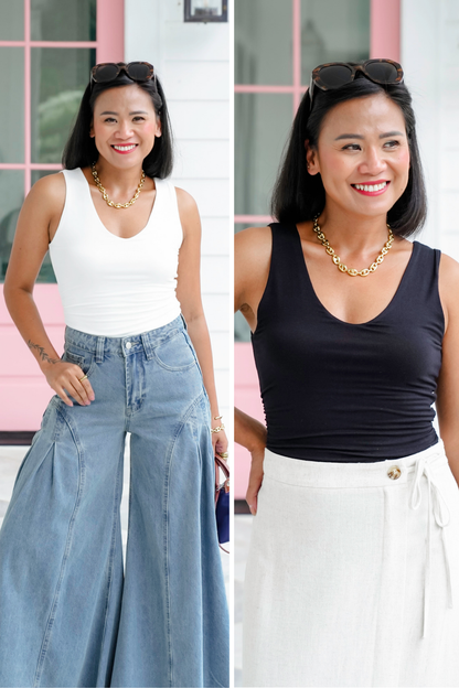 Sleeveless V Neck Bodysuit with Ruching Detail