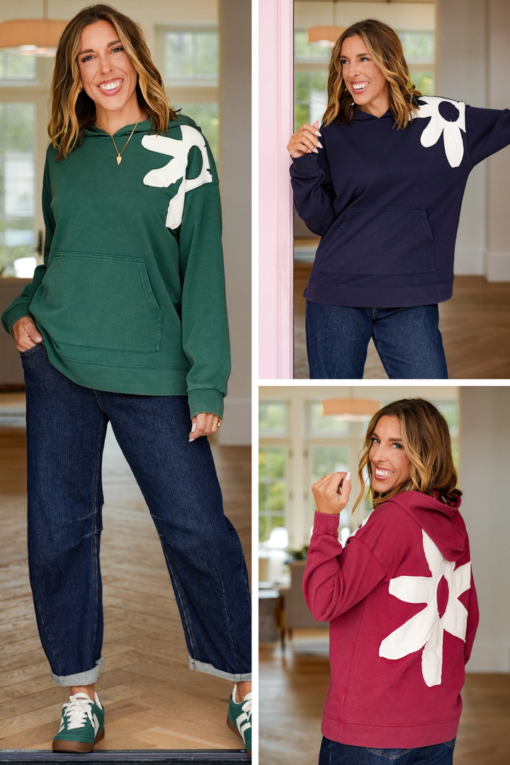 Long Sleeve Hooded Top with Flower Patch