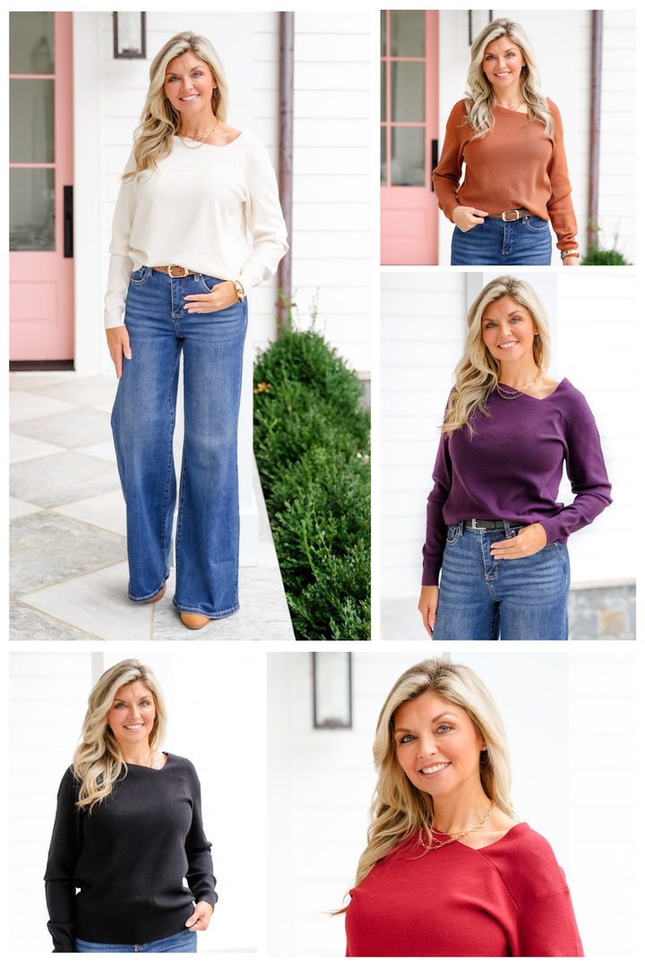 Long Sleeve Asymmetrical Neck Sweater