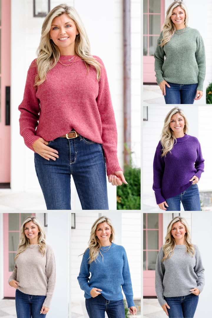 Ribbed Long Sleeve Crew Neck Pullover Sweater