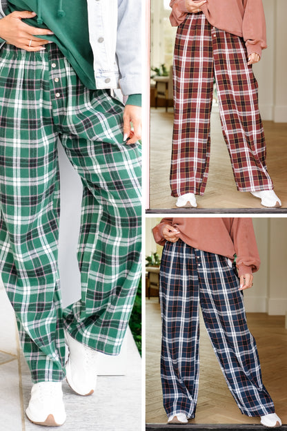 Plaid Flannel Elastic Waist Lounge Pants