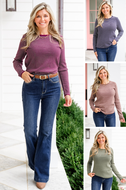 Pinstripe Long Sleeve Pullover Sweater
