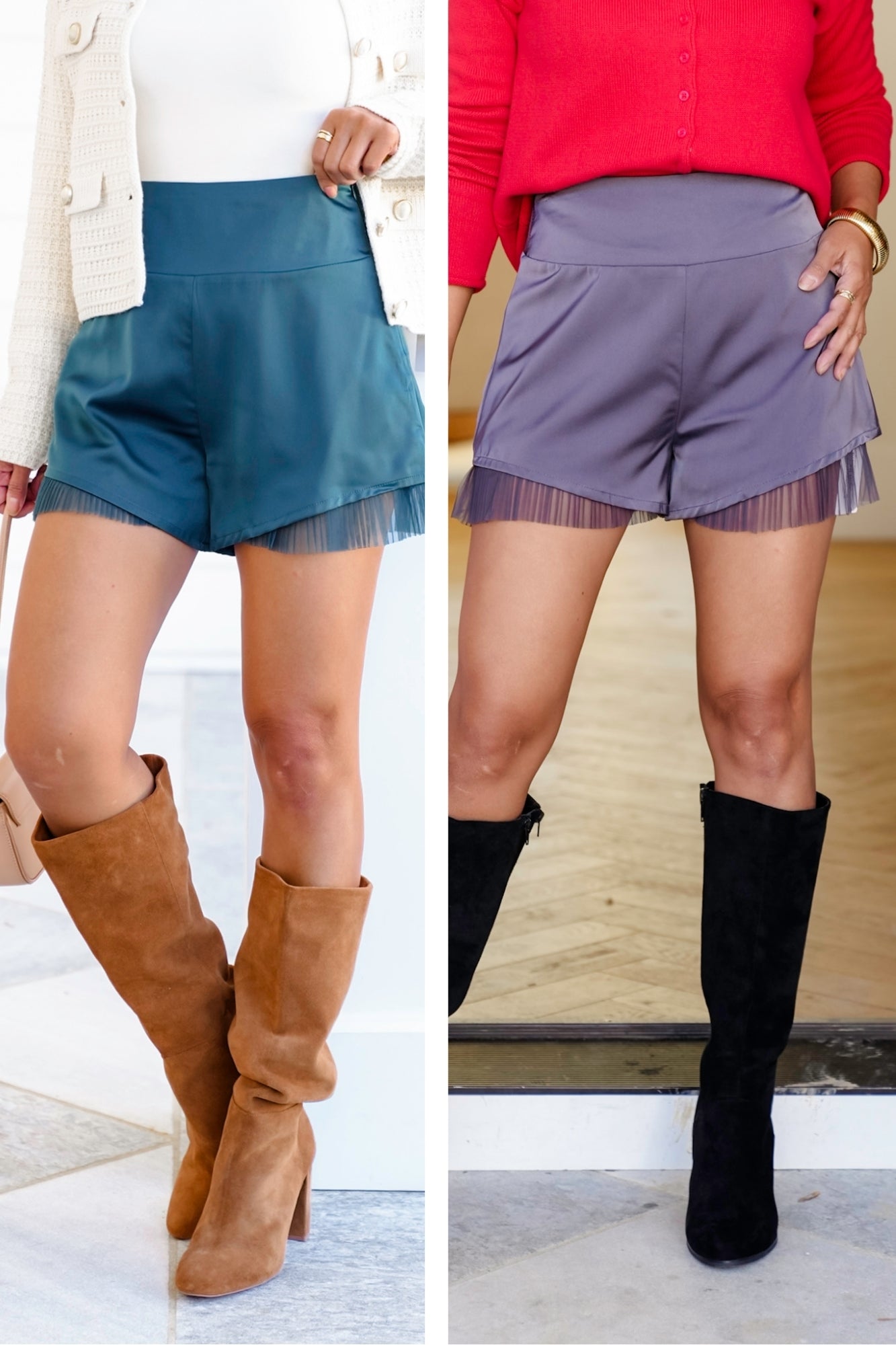 High Waist Shorts with Mesh Accent