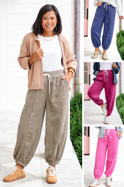 Corduroy Jogger Pants with Side Pockets