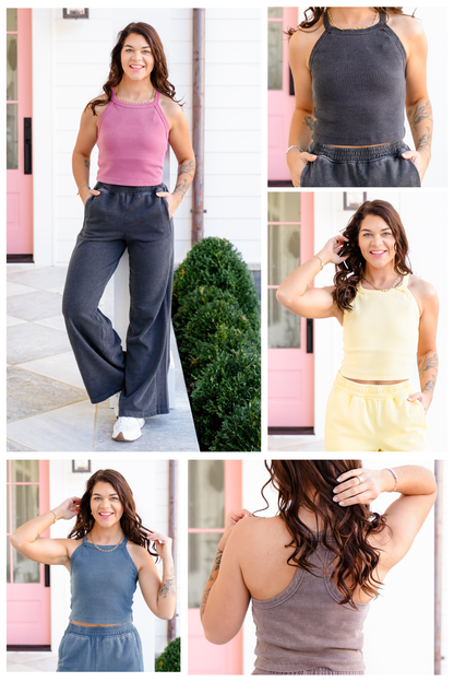 Mineral Wash Ribbed Halter Tank Top