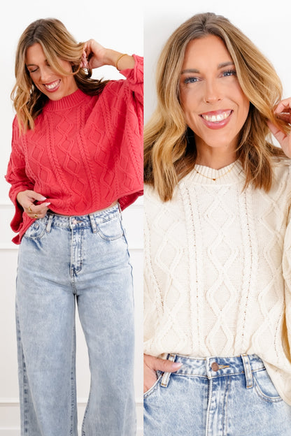 Pattern Knit Long Sleeve Pullover Sweater