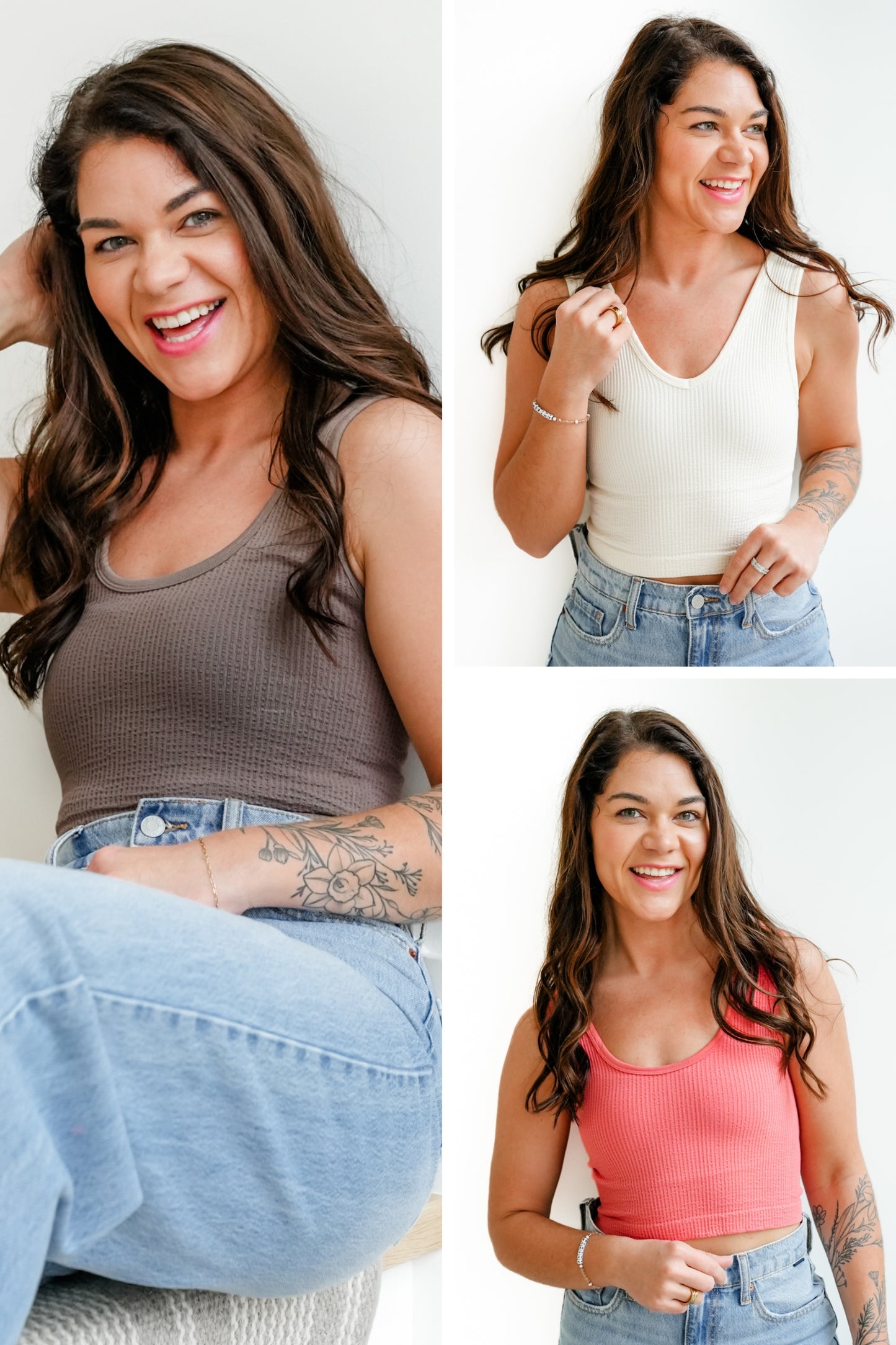 Ribbed Knit U/V Neck Cropped Tank Top