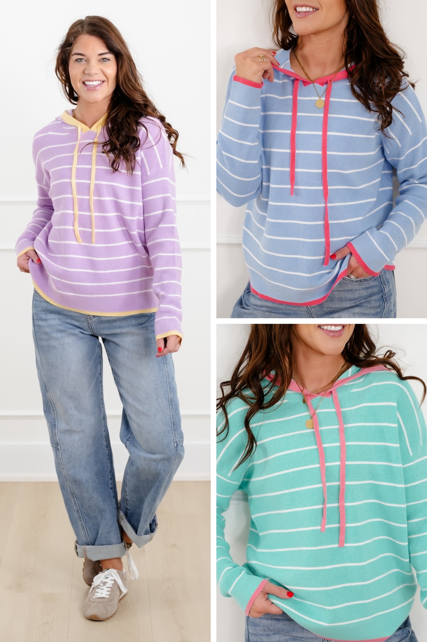 Stripe Long Sleeve Hooded Top