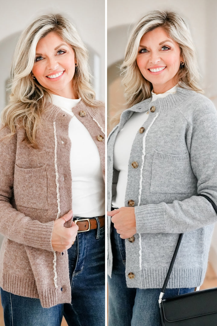 Long Sleeve Mock Neck Button Down Cardigan Sweater