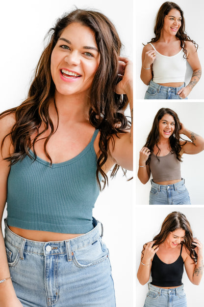 Restock! Ribbed Knit U/V Neck Cropped Tank Top