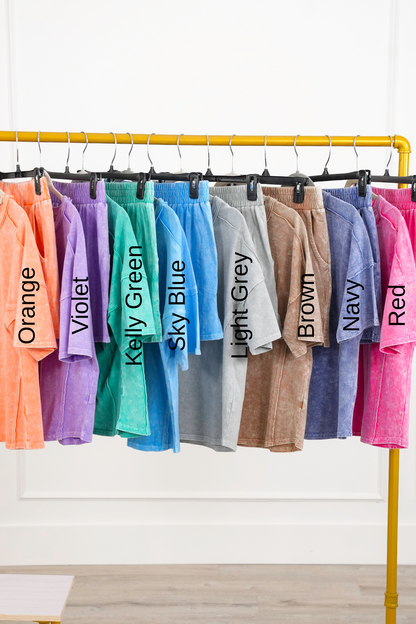 Door Buster! Zenana Halo Snow Washed Short Sleeve Tee and Shorts Set