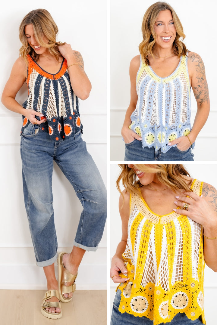 POL Crochet sleeveless Flared Tank Top