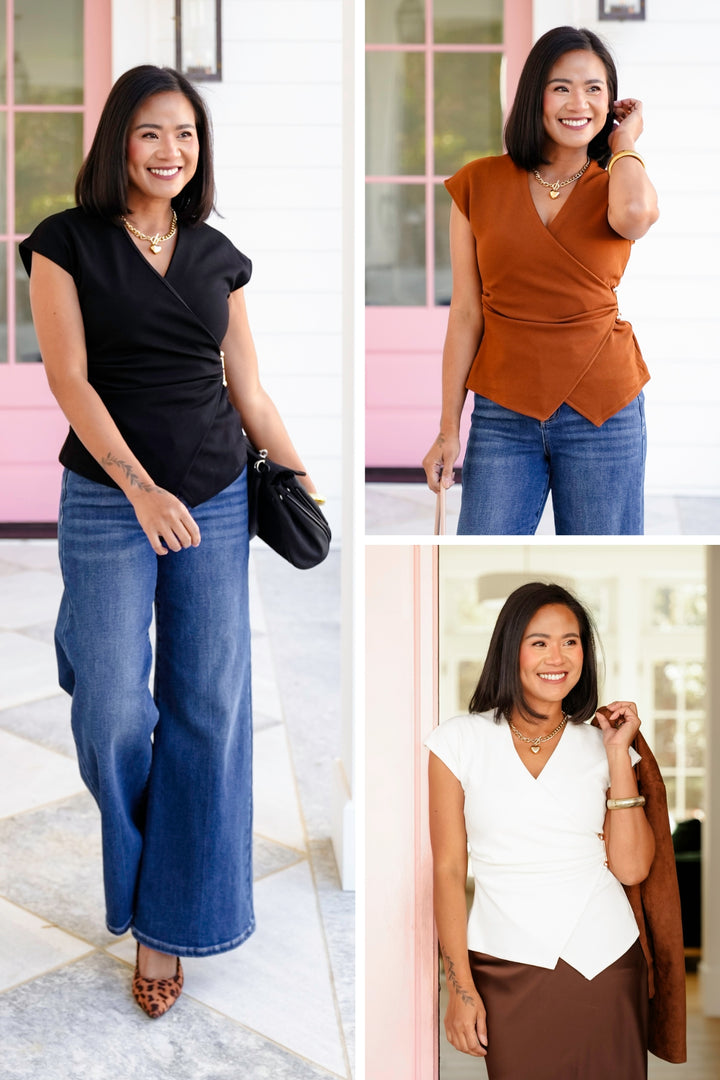 Cap Sleeve Surplice Neck Top