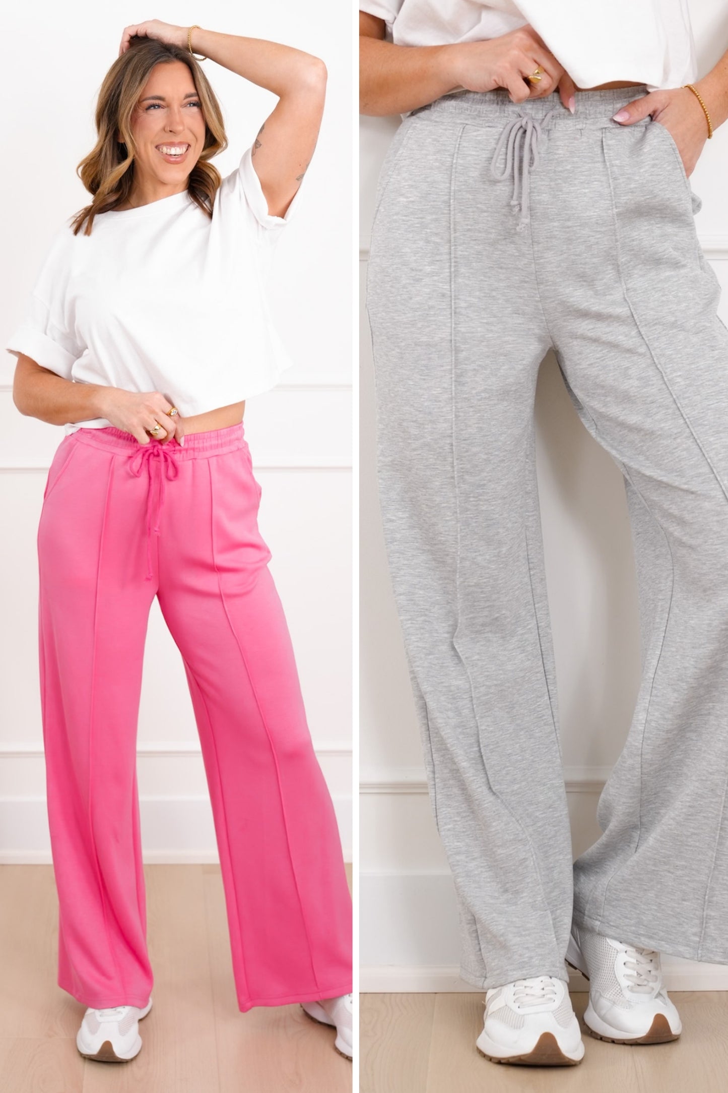Smooth Knit Elastic Waist Pintuck Sweatpants