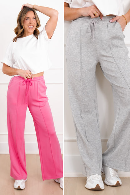Smooth Knit Elastic Waist Pintuck Sweatpants