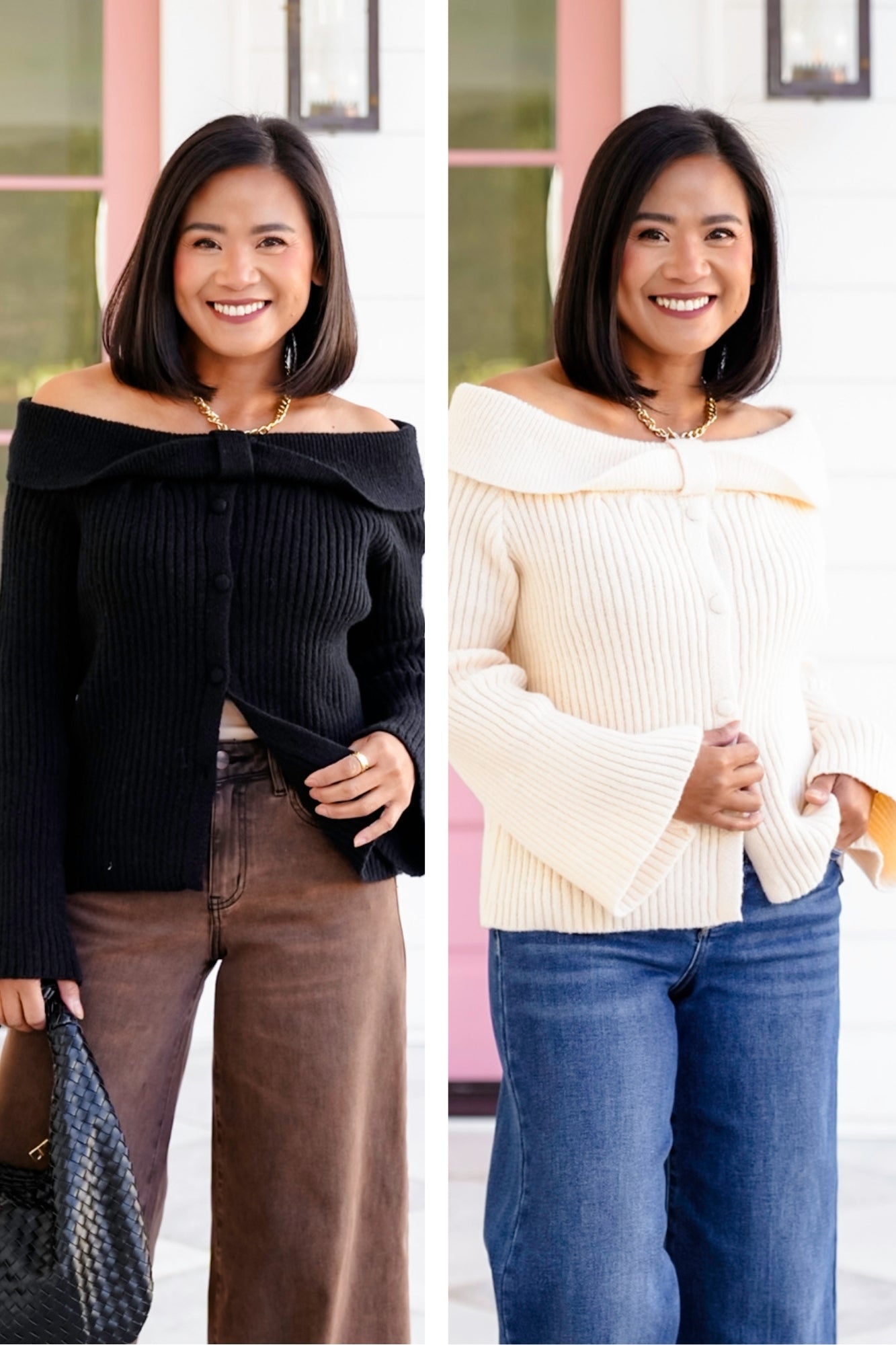 Plus/Reg Knit Long Sleeve Off-shoulder Ribbed Top