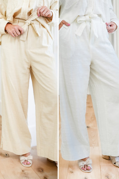 Woven Pants with Lace Trim Belt