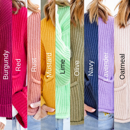 Knit Long Cuff Sleeve Gold Button Down Cardigan