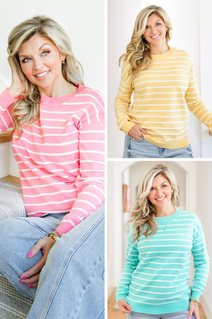 Stripe Long Sleeve Crew Neck Sweater Top