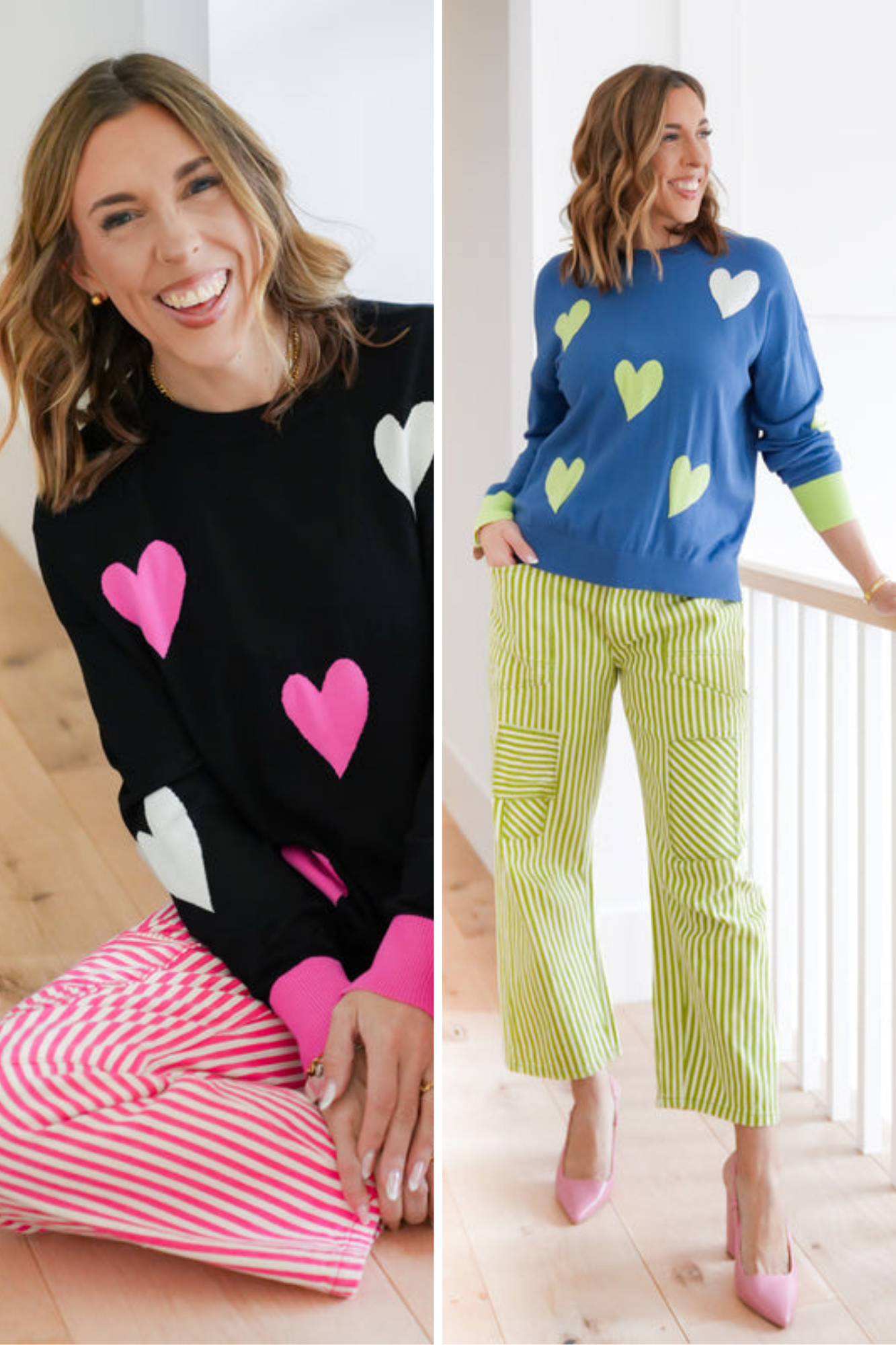 All Over Heart Pattern Long Sleeve Pullover Sweater