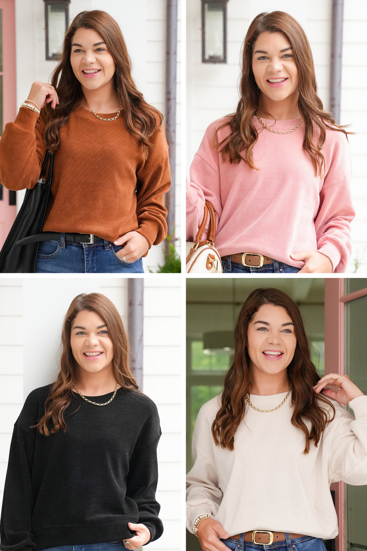 Corduroy Long Sleeve Pullover Top