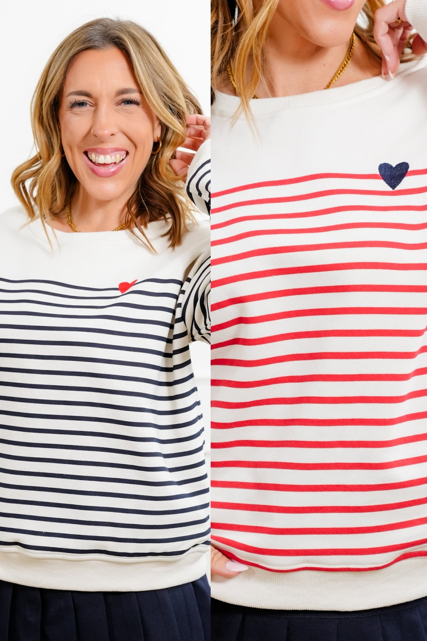 Stripe Long Sleeve Top with Embroidered Heart
