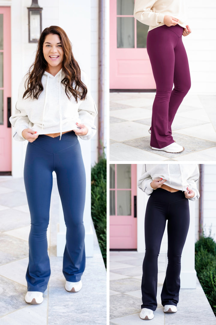 High Cross Over Waist Flared Yoga Pants