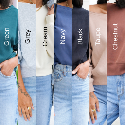 Door Buster! Solid Long Sleeve Boat Neck Sweatshirt