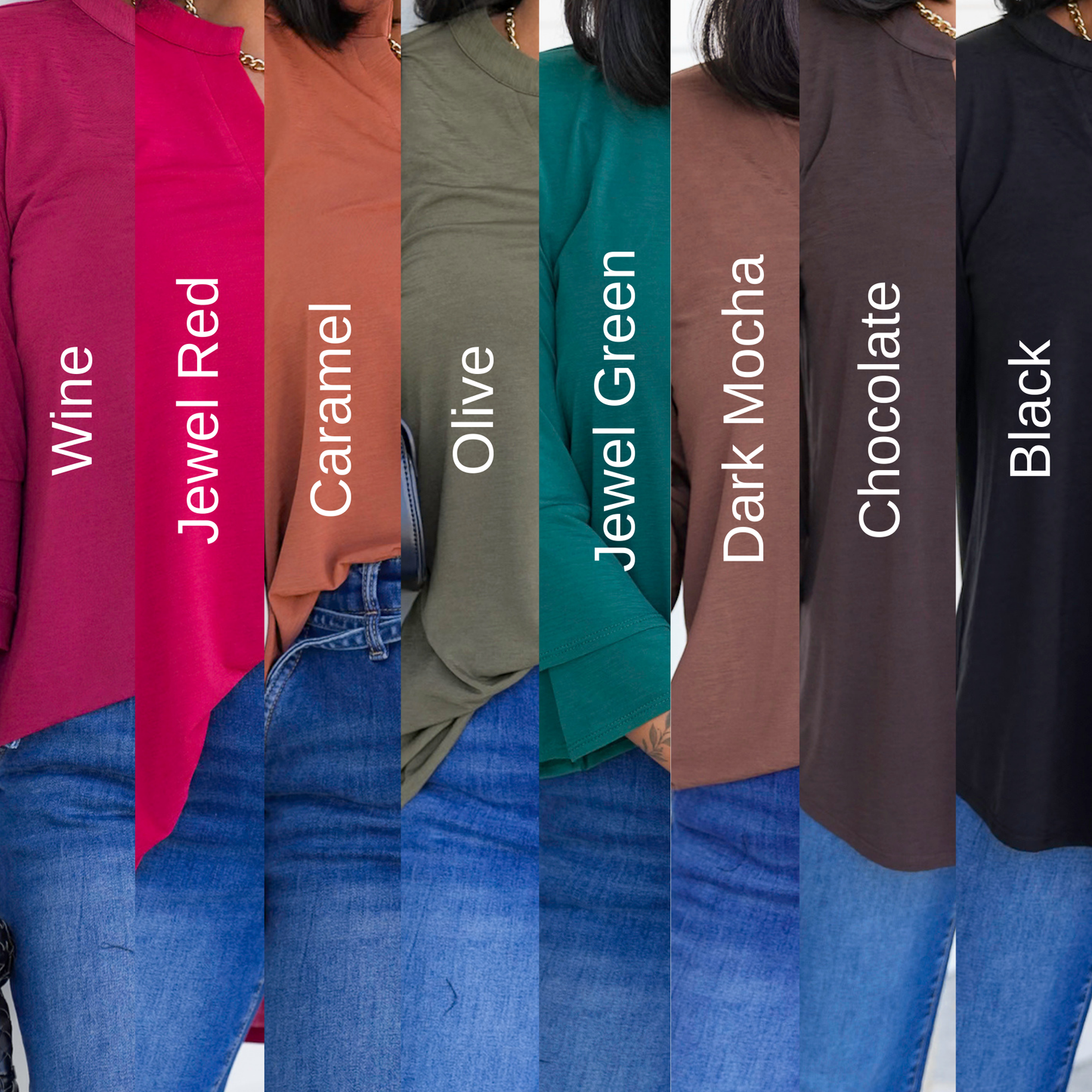 Door Buster! Plus/Reg Solid 3/4 Bell Sleeve Tunic Top