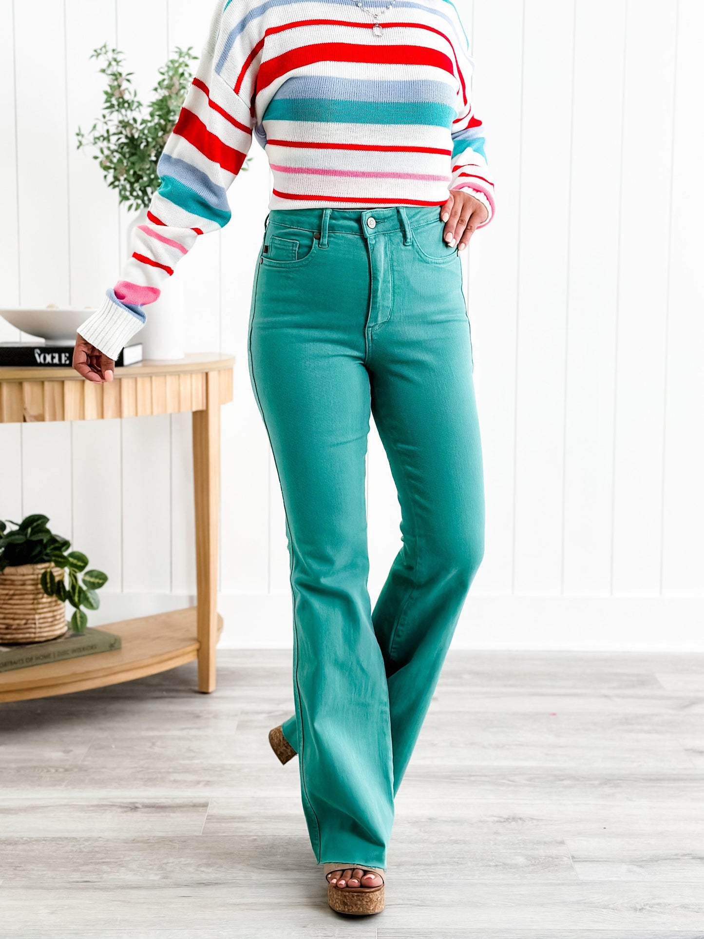 Judy Blue Breakfast at Tiffany's Topaz High Rise Tummy Control Flare Jeans