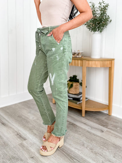 Risen Vintage Paint Splattered Slouch 100% Cotton Olive Pants