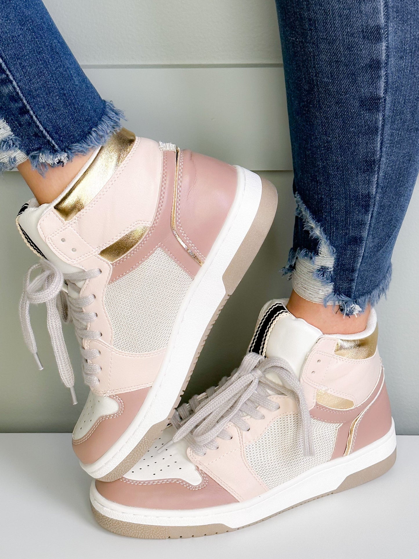 Shu Shop High Top Sneaker with Gold Trim Detail