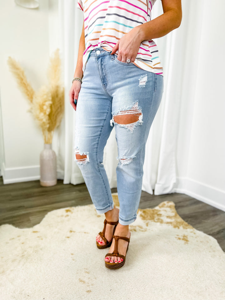 Judy Blue Summertime Blues Distressed Boyfriend Jeans