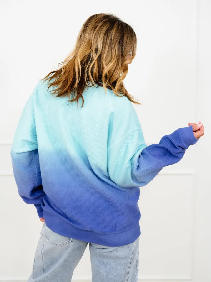 Plus/Reg Dip Dyed Corded Long Sleeve Pullover Top