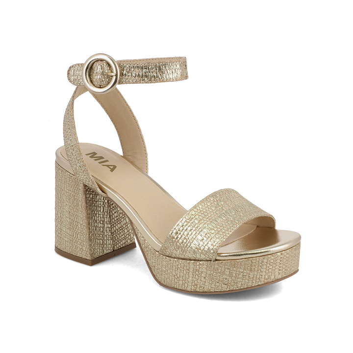 MIA Metallic Woven Platform Block Heel Sandal with Ankle Strap